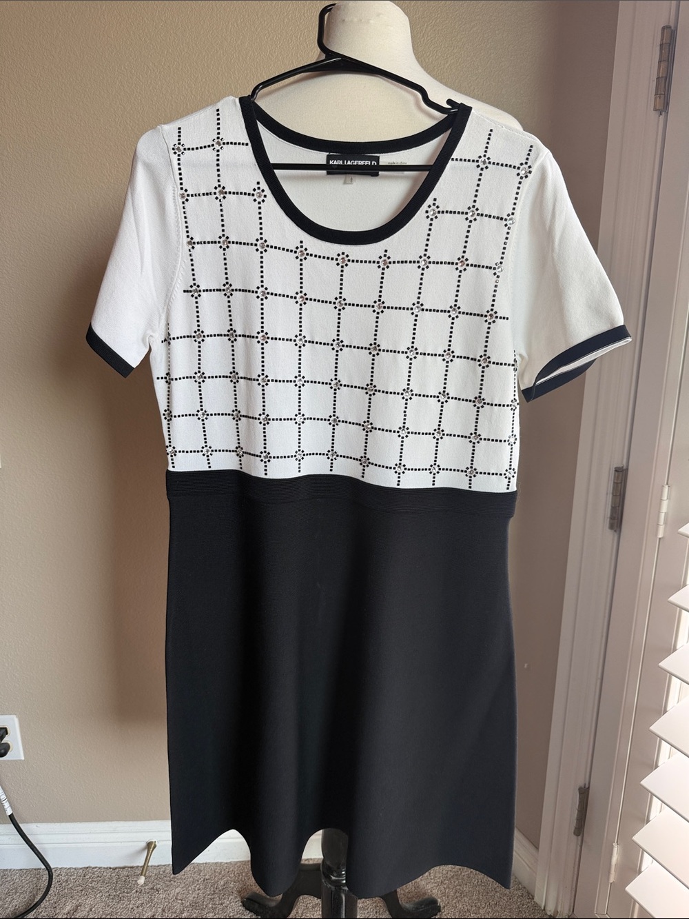 Karl Lagerfeld Black and White Grid Midi Dress